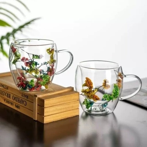 لیوان دوجداره گلدار پیرکس