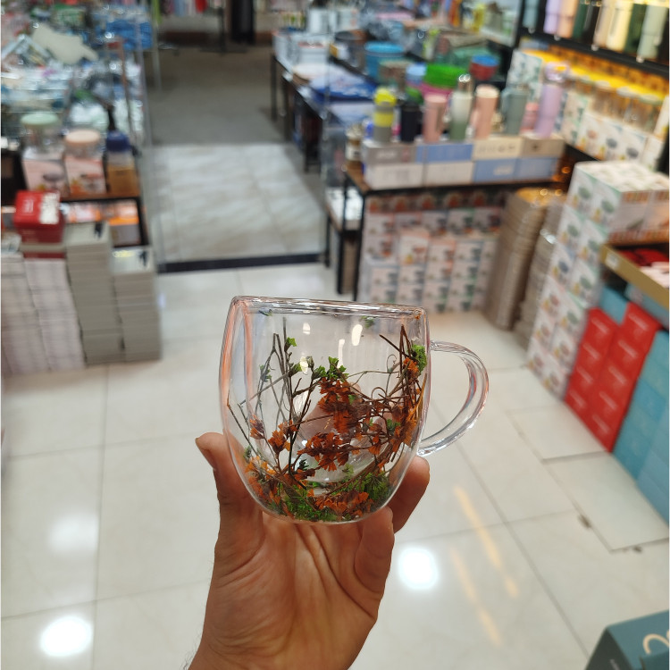 لیوان دوجداره گلدار پیرکس