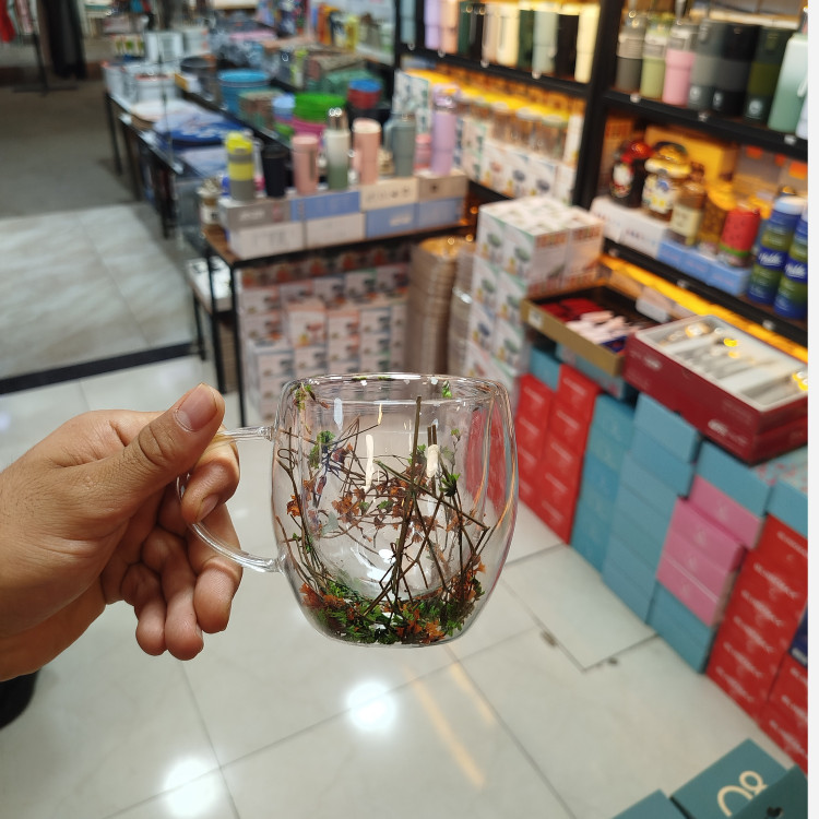لیوان دوجداره گلدار پیرکس