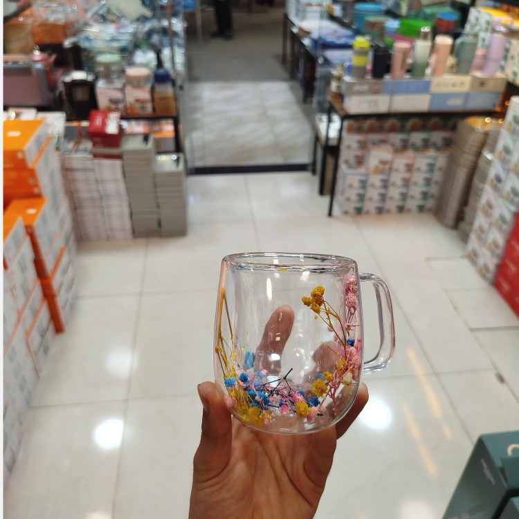 لیوان دوجداره گلدار پیرکس(وارداتی)