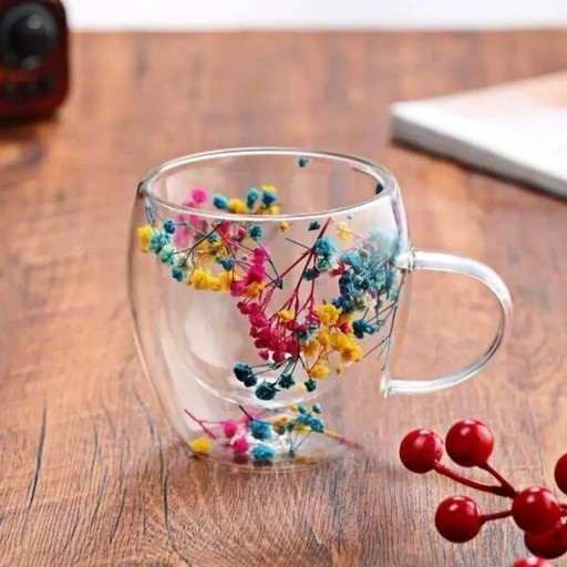 لیوان دوجداره گلدار پیرکس(وارداتی)
