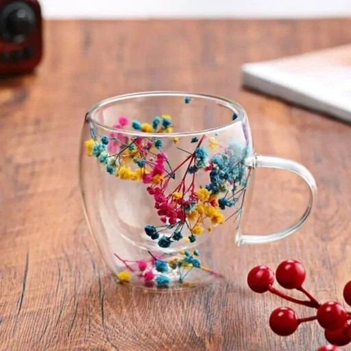 لیوان دوجداره گلدار پیرکس(وارداتی)