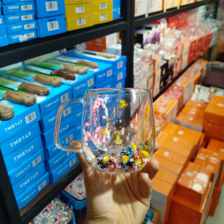 لیوان دوجداره گلدار پیرکس(وارداتی)